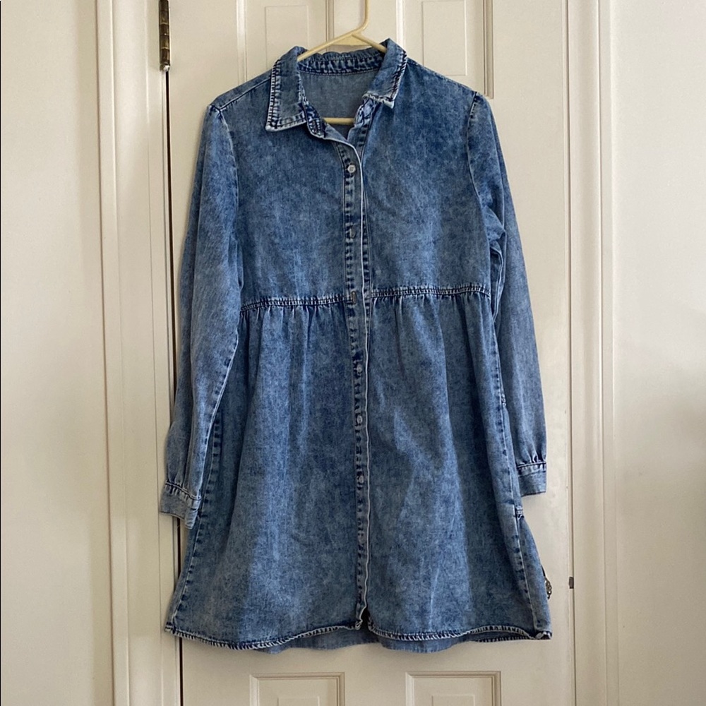 Denim Acid Wash Dress with Ruffle Back